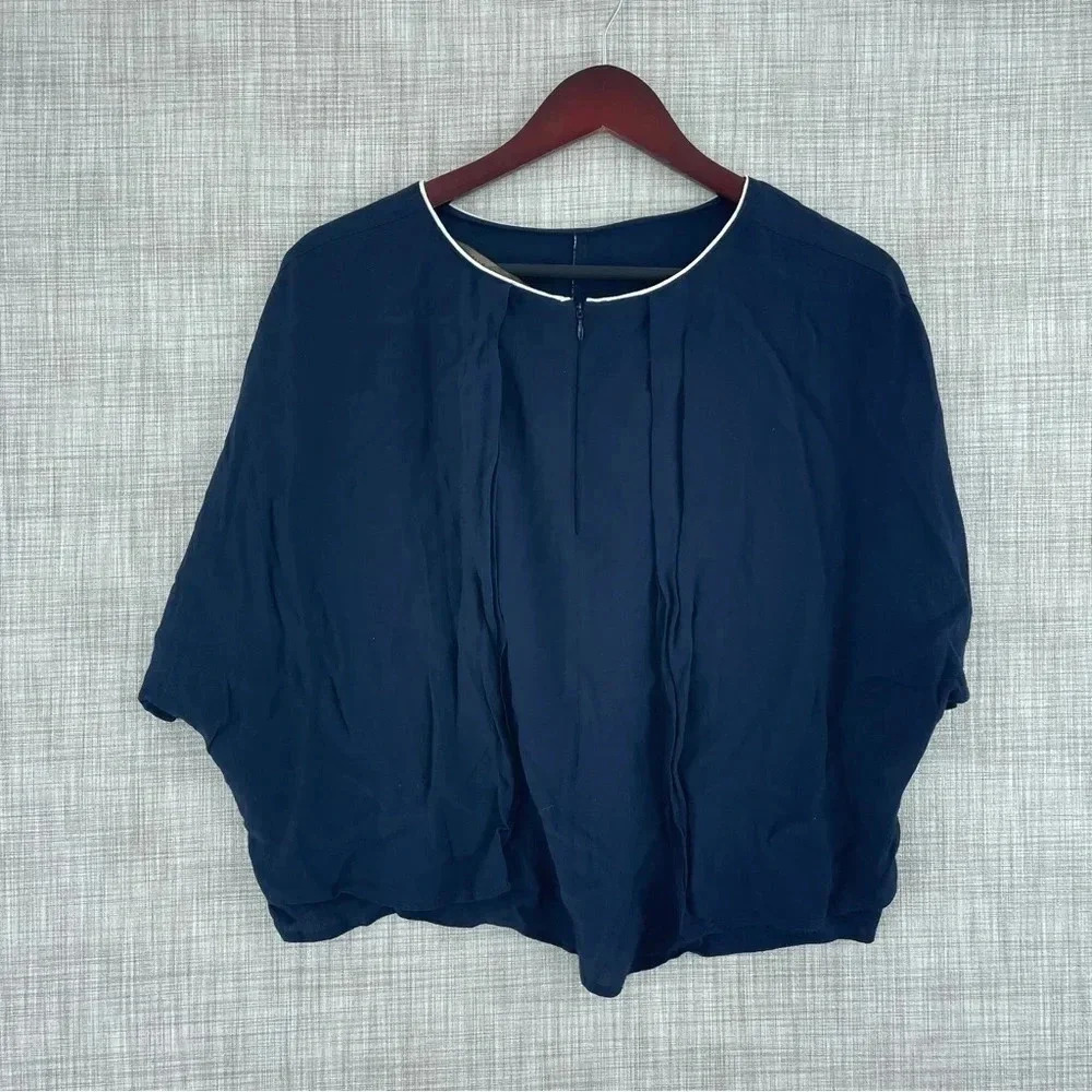 Zara Basic Womens Size XS Navy Blue short sleeve blouse 1511